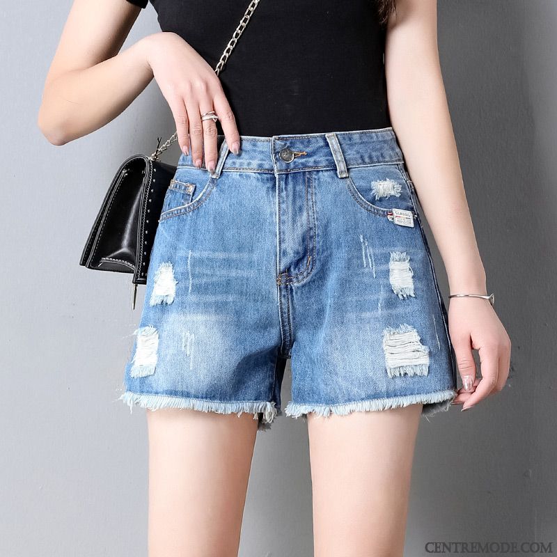 Shorts Femme Haute Cintrée Mince Baggy Tendance Outwear Denim Bleu Rouge