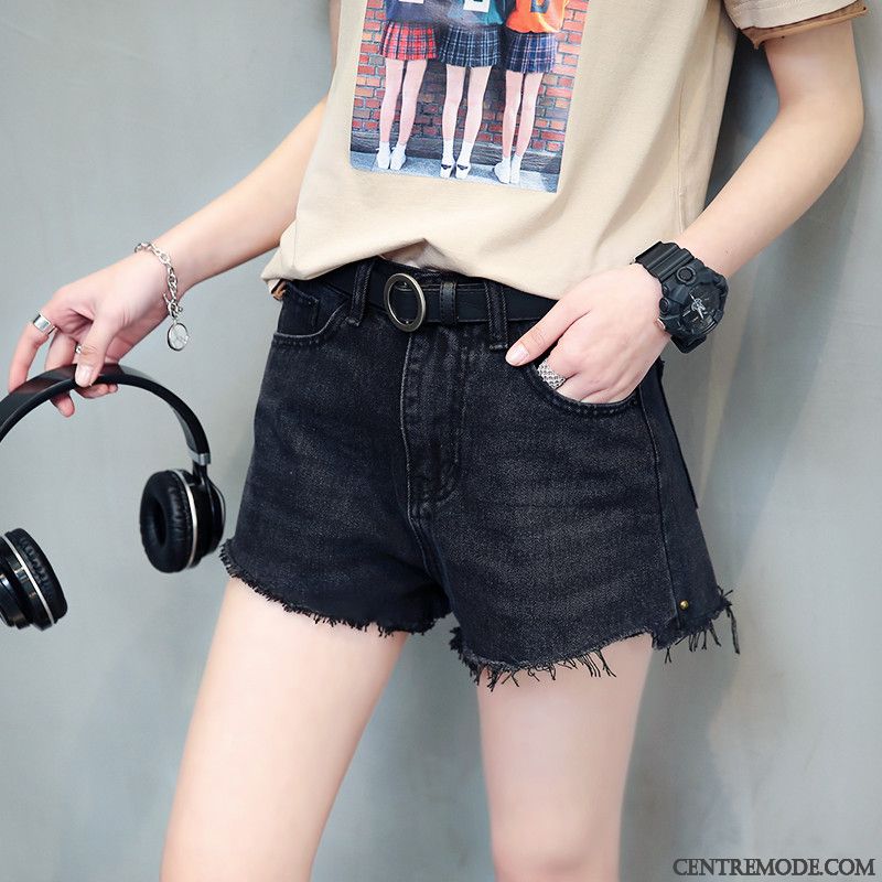 Shorts Femme Haute Cintrée Printemps Denim Mince Pantalon Chaud Baggy Noir Rouge