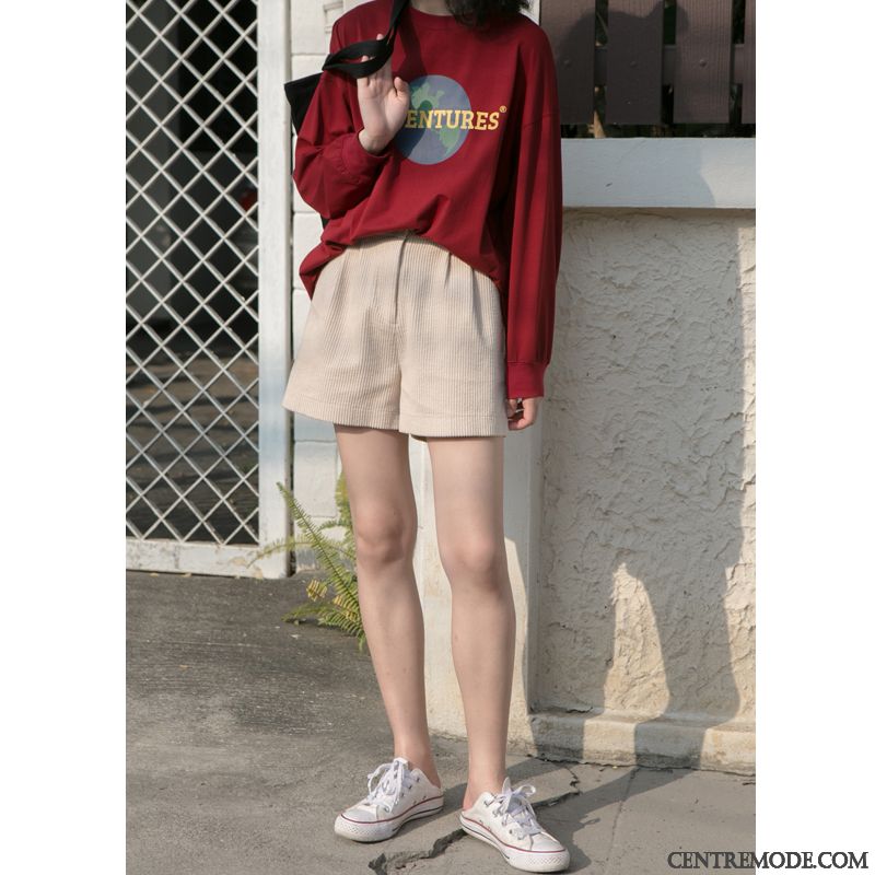 Shorts Femme Kaki Mince Haute Cintrée Baggy Printemps Rétro