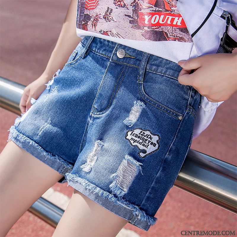 Shorts Femme Mince Troués Tendance Été Outwear Haute Cintrée Rouge
