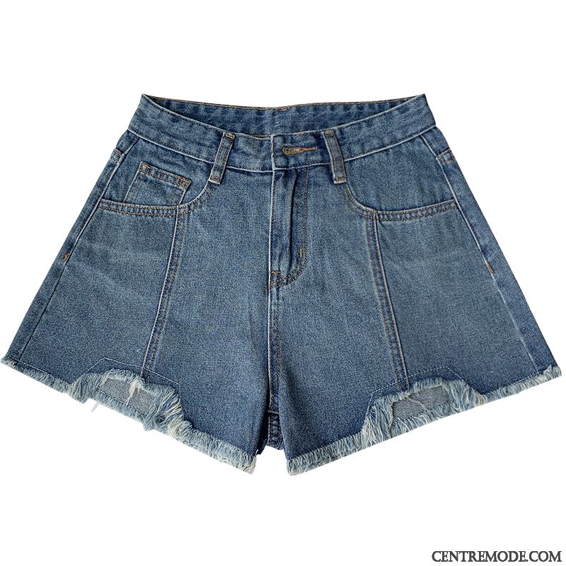 Shorts Femme Pantalon Printemps Denim Haute Cintrée Été Courte Bleu