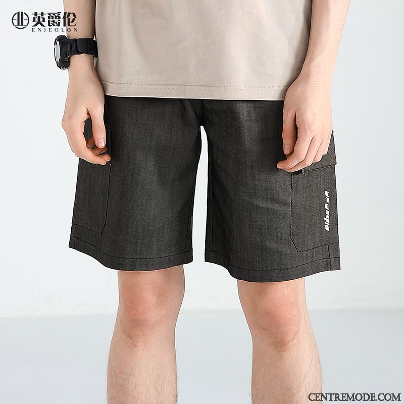 Shorts Homme Cinquième Pantalon Marque De Tendance Décontractée Simple Pantalon Cargo Été Noir