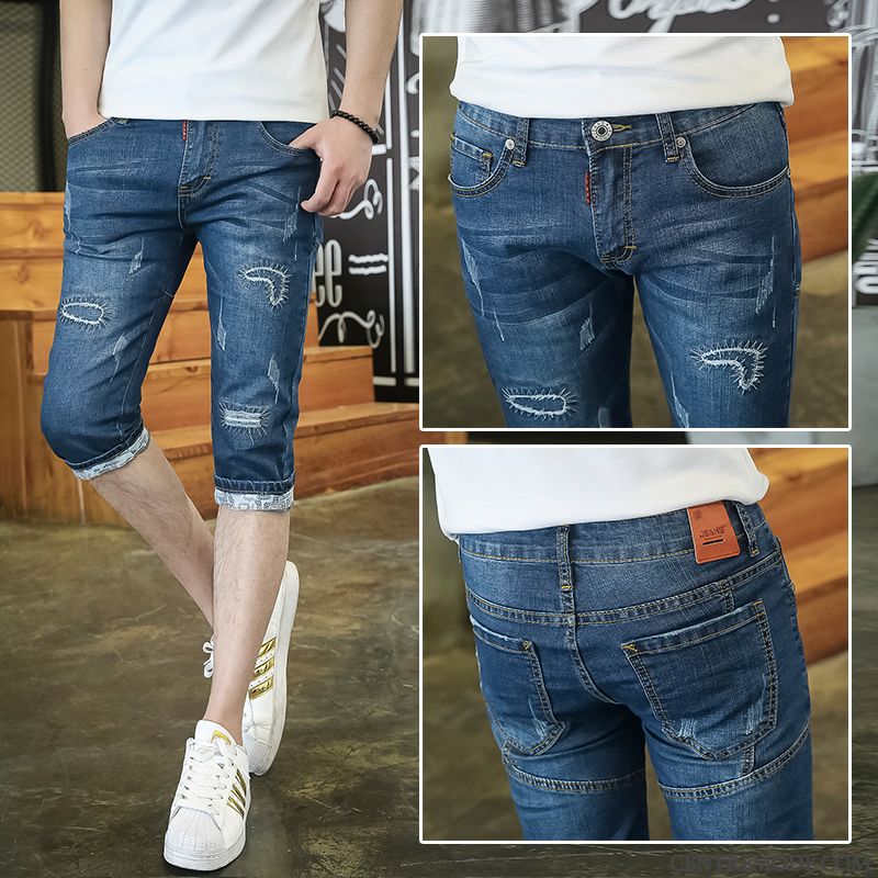 Shorts Homme Denim Septième Pantalon Tendance Décontractée Été Légère Bleu