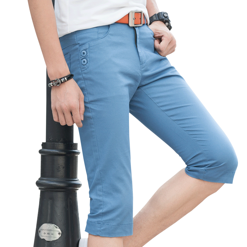 Shorts Homme Pantalon Slim Septième Pantalon Été Décontractée Bleu Clair