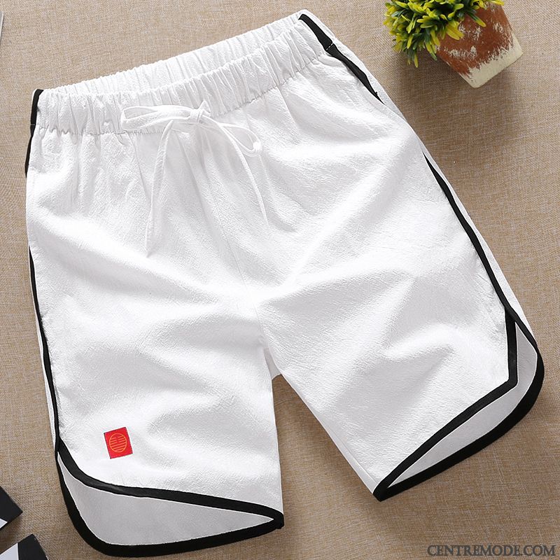 Shorts Homme Pantalons Coton Bio Cinquième Pantalon Baggy Été Tendance Blanc