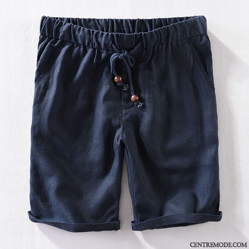 Shorts Homme Rétro Jambe Droite Élastique Décontractée Respirant Attache Bleu Marin