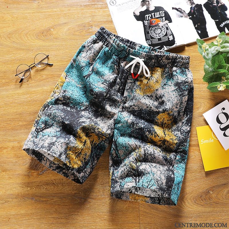 Shorts Homme Tendance Décontractée Camouflage Marque De Tendance Été Les Pantalons De Survêtement Bleu