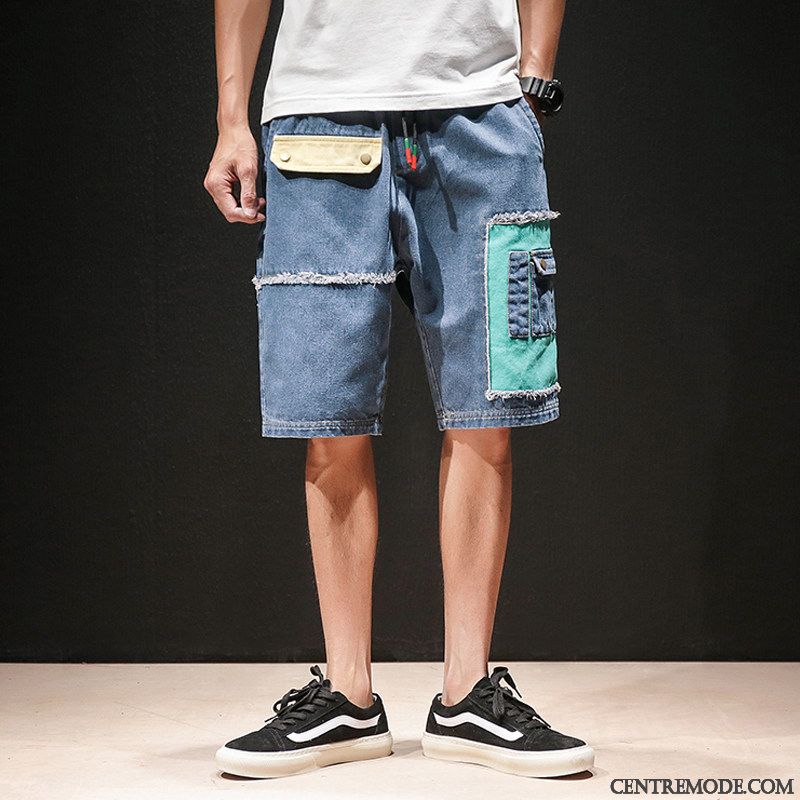 Shorts Homme Été Grande Taille Décontractée Cargo Rétro Baggy Bleu