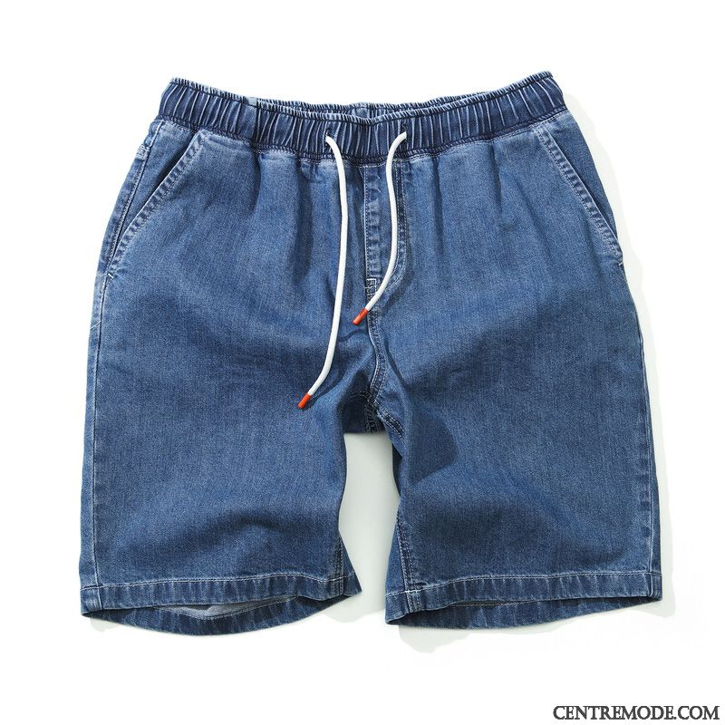 Shorts Homme Été Légère Cinquième Pantalon Baggy Tendance Denim Bleu