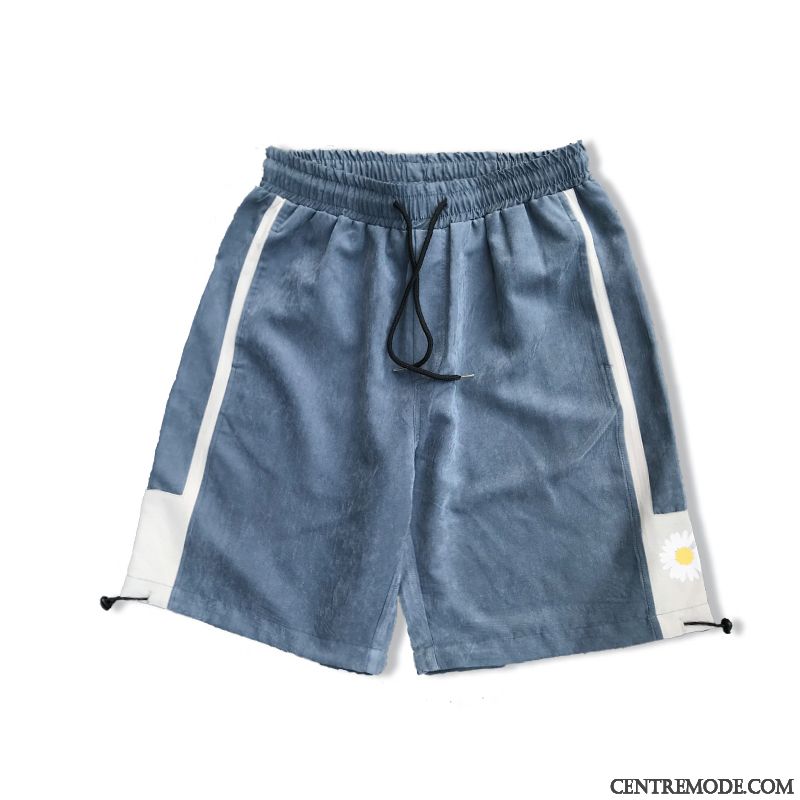 Shorts Homme Été Marque De Tendance Baggy Pantalon Cinquième Pantalon Décontractée Bleu