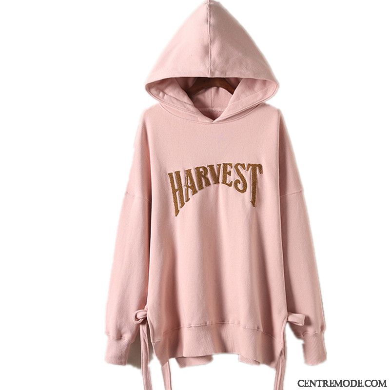 Sweat À Capuche Femme Baggy Laçage L'automne Longues Une Veste Marque De Tendance Rouge Rose