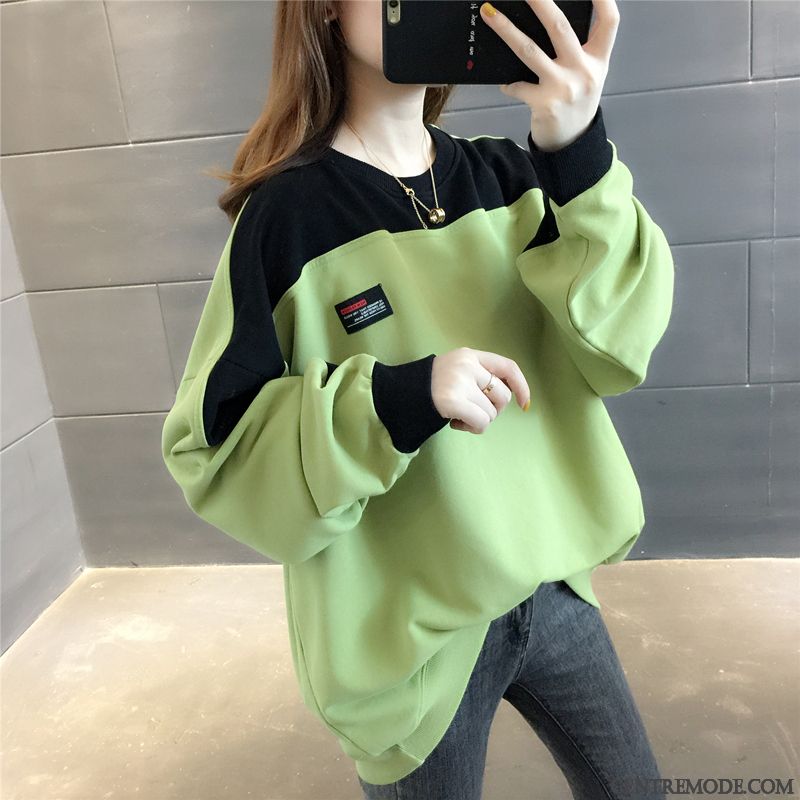 Sweat À Capuche Femme Bétail Une Veste Col Rond Printemps Tendance L'automne Couleurs Mixtes Rouge Vert