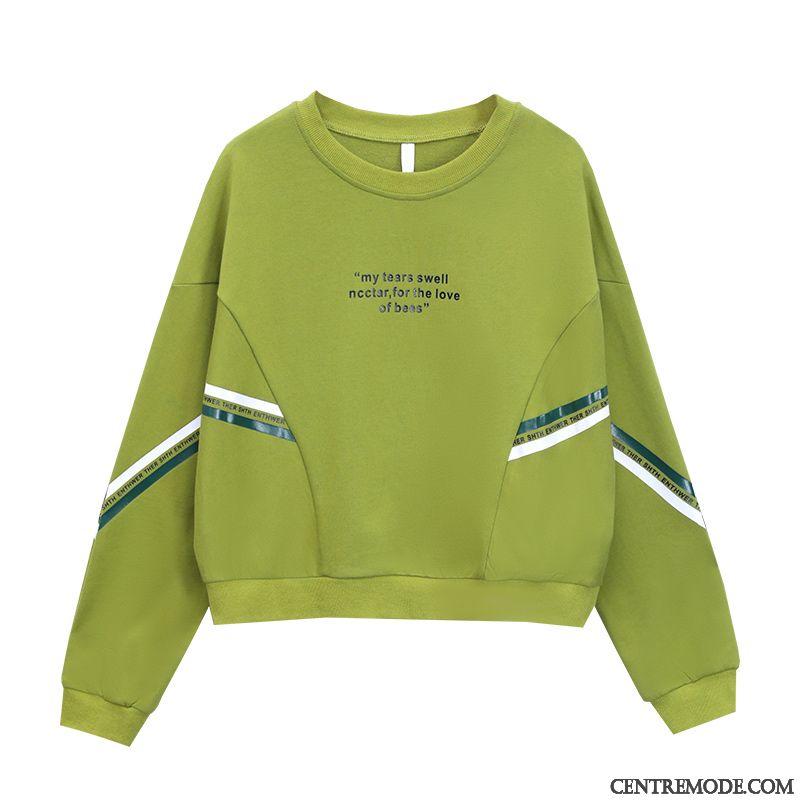 Sweat À Capuche Femme Col Rond Court Tendance Printemps Manteau L'automne Vert