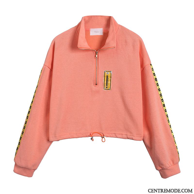 Sweat À Capuche Femme Court Tendance Printemps Hoodies L'automne Une Veste Orange