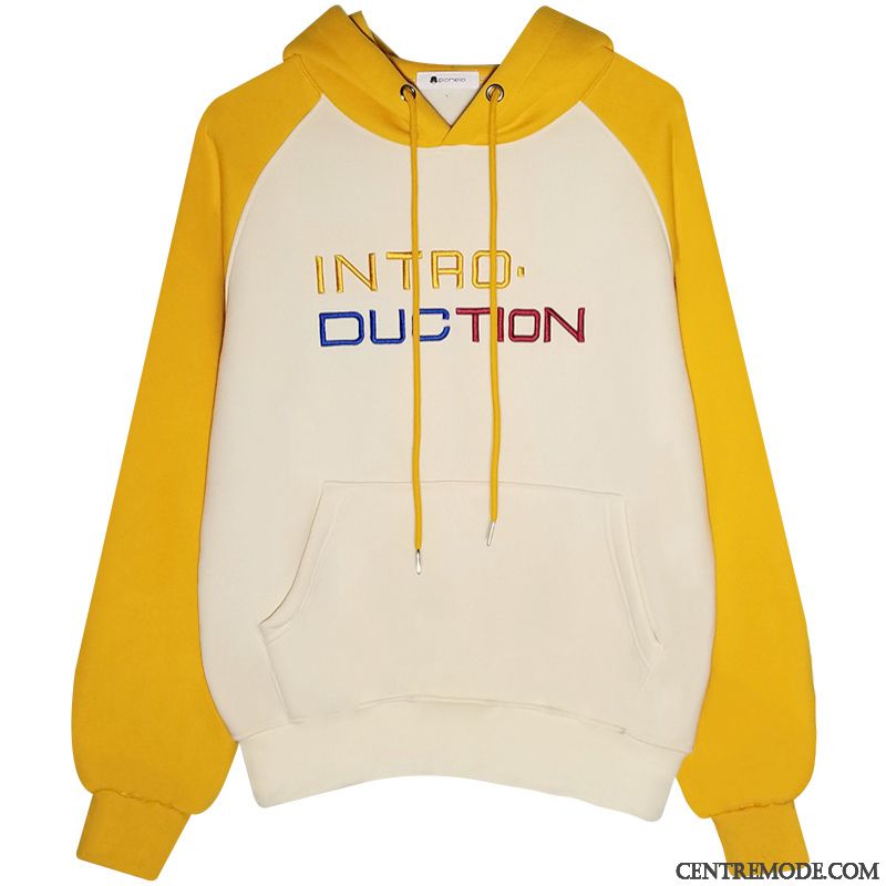 Sweat À Capuche Femme Hiver Baggy Plus De Velours Frais Étudiant Une Veste Jaune