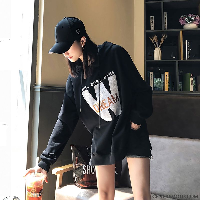 Sweat À Capuche Femme Hiver Longue Plus De Velours Manteau Hoodies Baggy Noir