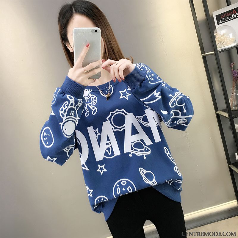Sweat À Capuche Femme Hoodies Pullovers Printemps Manteau Tendance Baggy Bleu