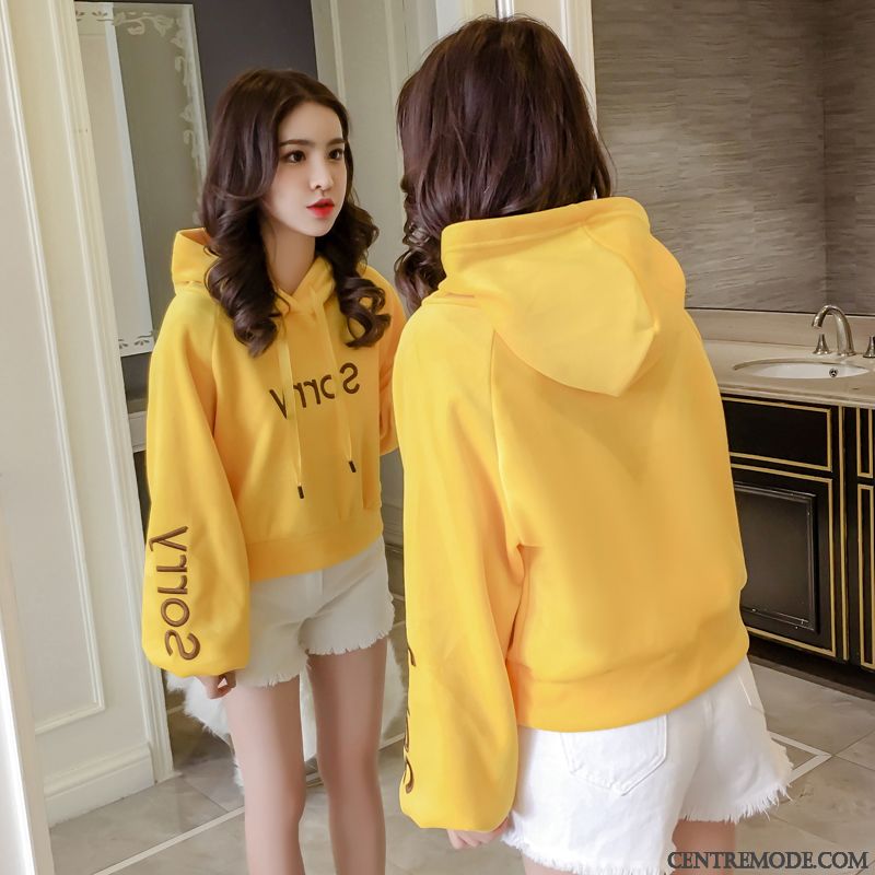 Sweat À Capuche Femme Hoodies Reversible Baggy L'automne Velours Manteau Jaune Or