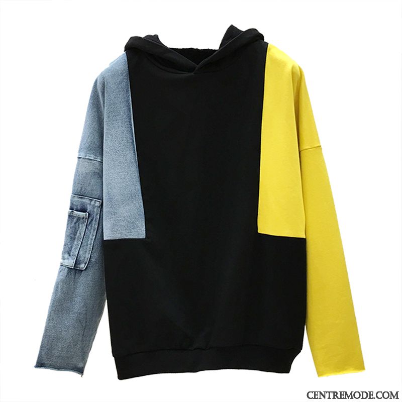 Sweat À Capuche Femme L'automne Baggy Hoodies Longues Une Veste Étudiant Couleurs Mixtes Jaune