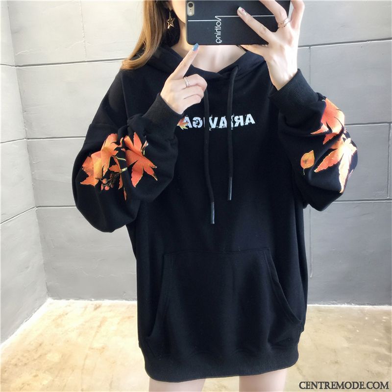 Sweat À Capuche Femme L'automne Coton Ultra Tendance Manteau Longues Noir