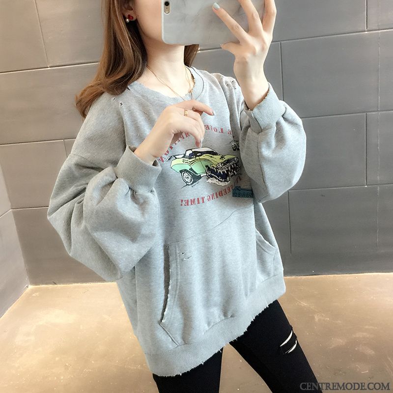 Sweat À Capuche Femme L'automne Tendance Baggy Printemps Hoodies Légère Gris