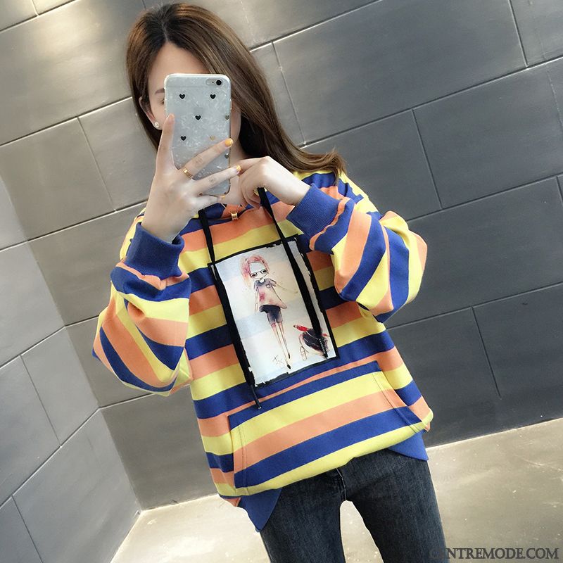 Sweat À Capuche Femme L'automne Tendance Hoodies Légère Une Veste Manteau Bleu Jaune