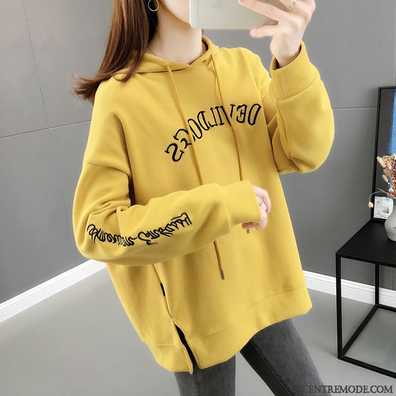 Sweat À Capuche Femme Lettre Baggy Printemps Tendance Hoodies Mode Jaune