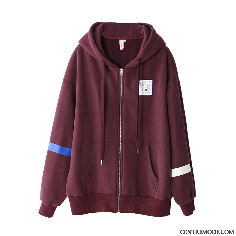 Sweat À Capuche Femme Longues Baggy Manteau Courte Hoodies Sport Couleur De Contraste Rouge