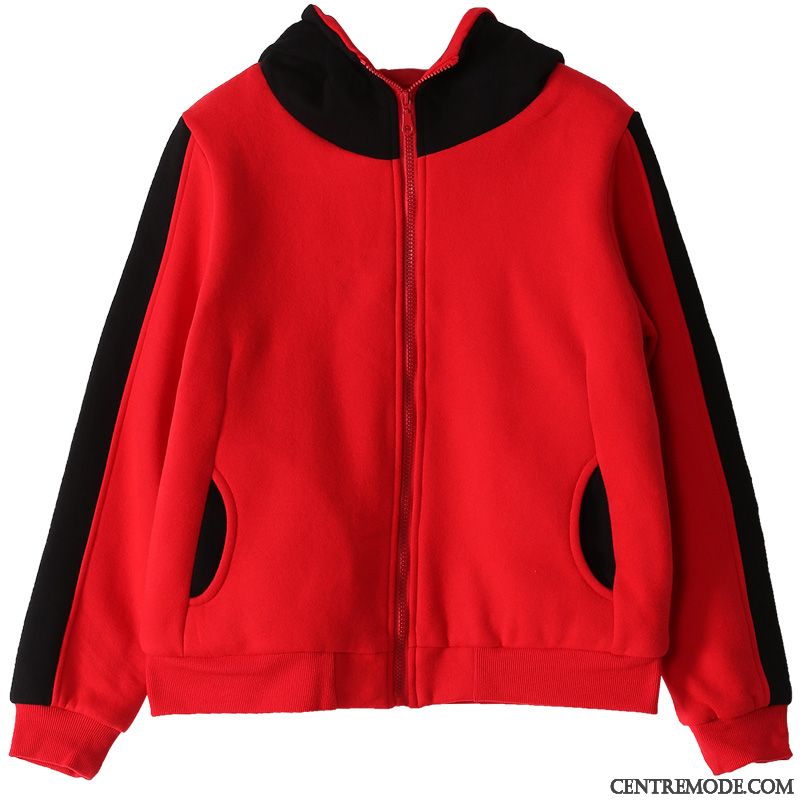 Sweat À Capuche Femme Manteau Grande Taille Coton Bio Vêtements De Baseball Hiver Plus De Velours Rouge