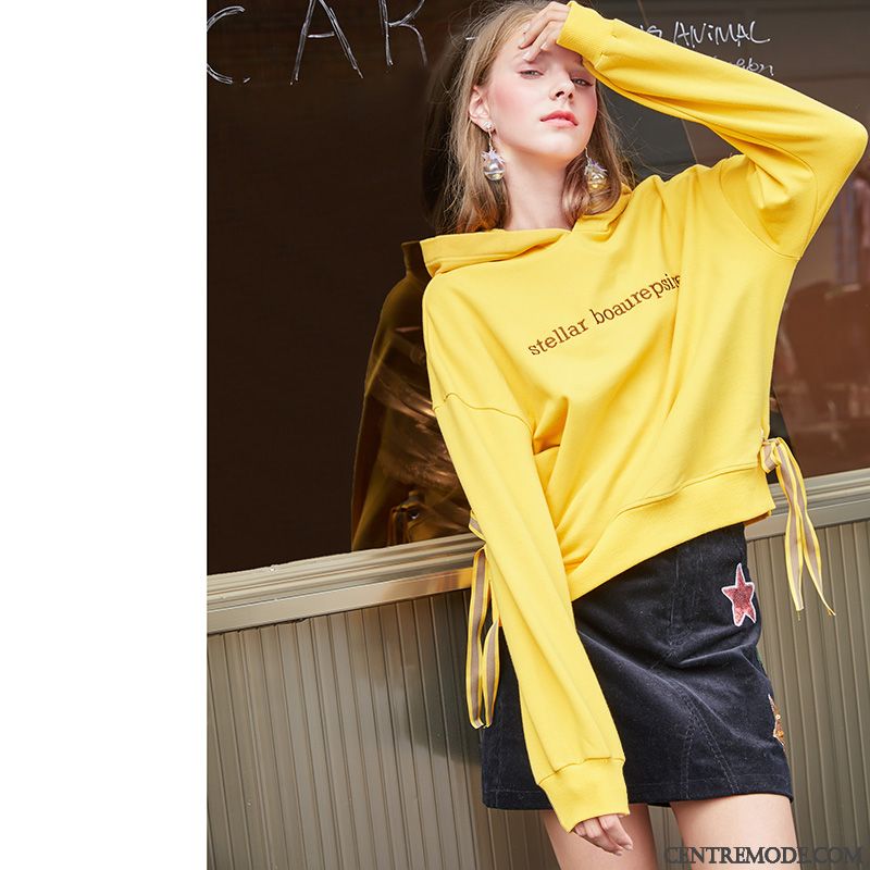 Sweat À Capuche Femme Manteau Hoodies Encapuchonné L'automne Baggy Citron Jaune