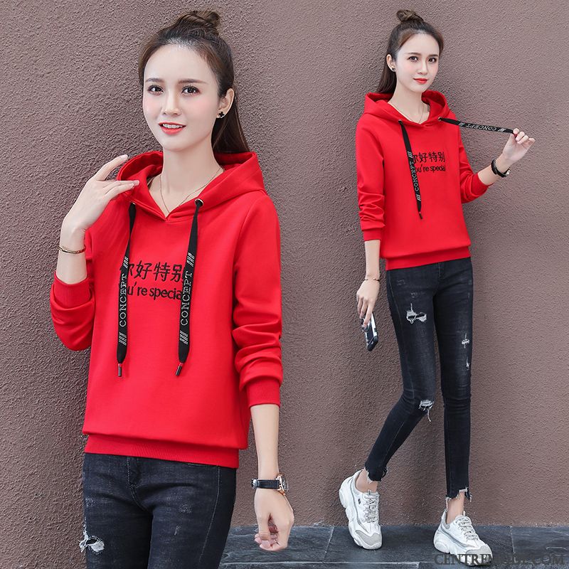 Sweat À Capuche Femme Manteau L'automne Une Veste Légère Hoodies Printemps Rouge