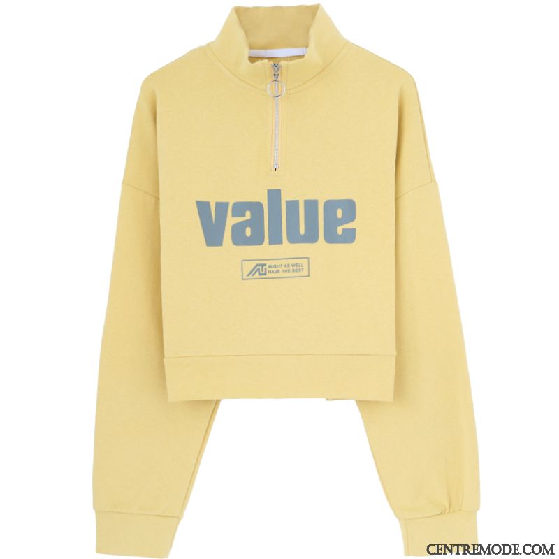 Sweat À Capuche Femme Manteau Légère Hoodies Une Veste L'automne Col Haut Jaune