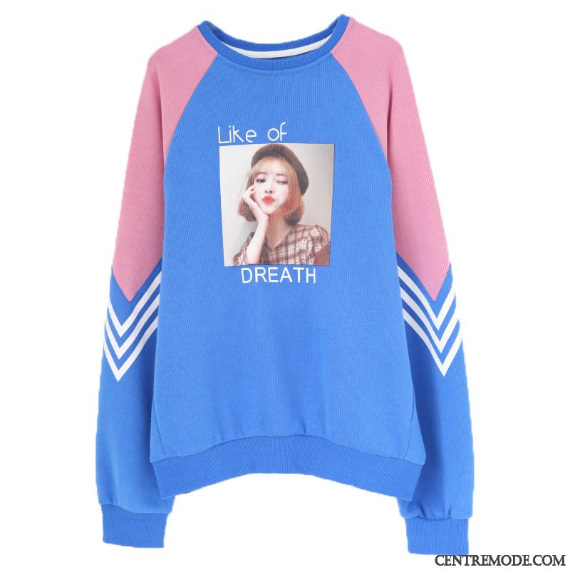 Sweat À Capuche Femme Mince Manteau Baggy Printemps L'automne Tendance Bleu