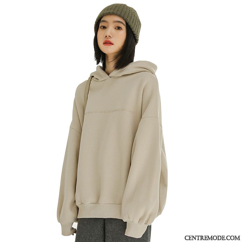 Sweat À Capuche Femme Plus De Velours Manteau Tendance Printemps Baggy Étudiant