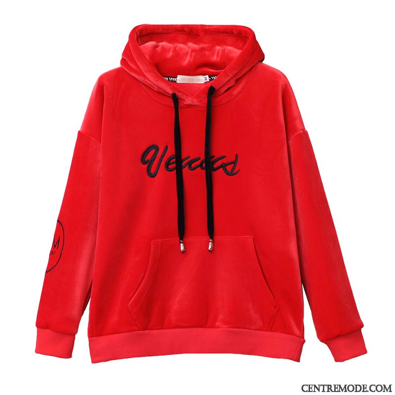 Sweat À Capuche Femme Plus De Velours Reversible Épaissir L'automne Hoodies Hiver Rouge Or