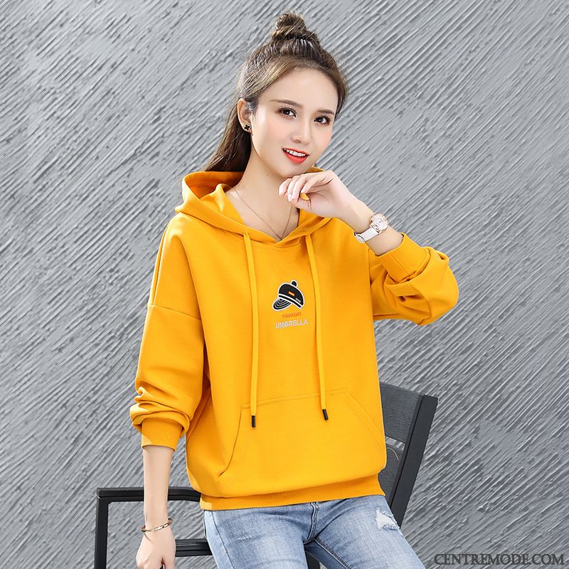 Sweat À Capuche Femme Printemps Une Veste Coton Bio Tendance Légère Baggy Jaune