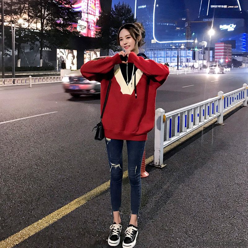 Sweat À Capuche Femme Pull L'automne Manteau Mode Hoodies Baggy Rouge