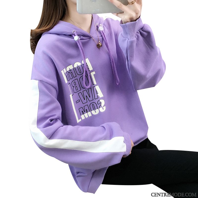 Sweat À Capuche Femme Style Chaud Manteau L'automne Printemps Baggy Hoodies Rouge Violet