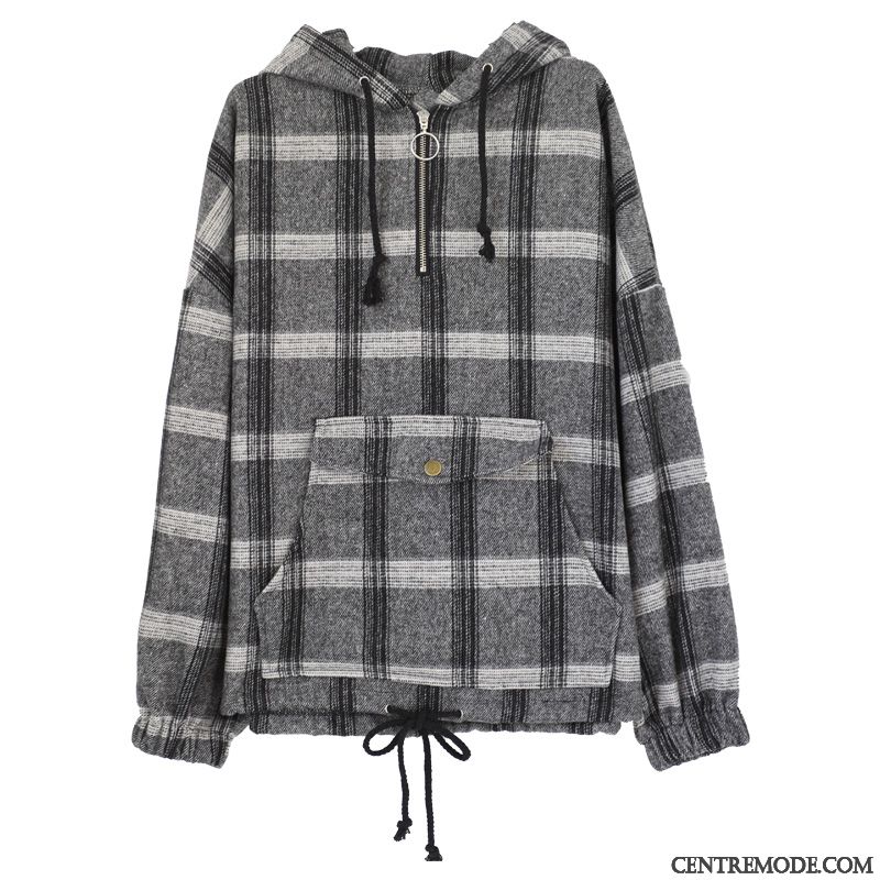 Sweat À Capuche Femme Tendance Baggy Rétro Hoodies Une Veste Manteau Noir