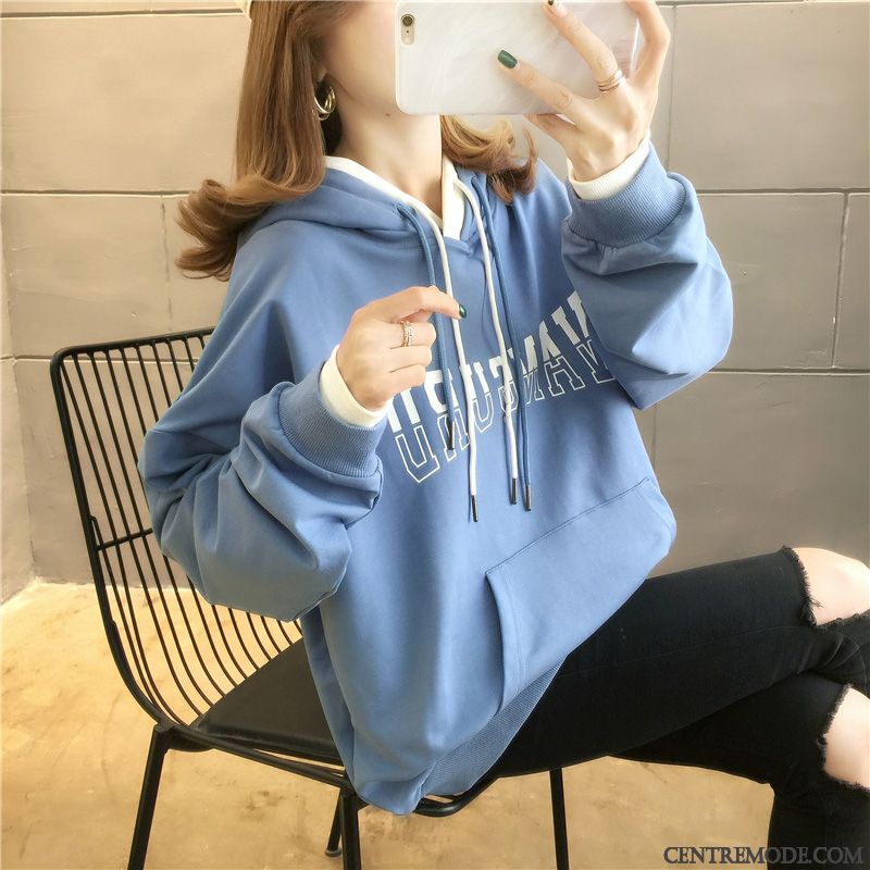 Sweat À Capuche Femme Tendance Une Veste Baggy Manteau Hoodies L'automne Bleu