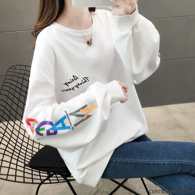 Sweat À Capuche Femme Tendance Une Veste Printemps Col Rond L'automne Hoodies Coloré Blanc