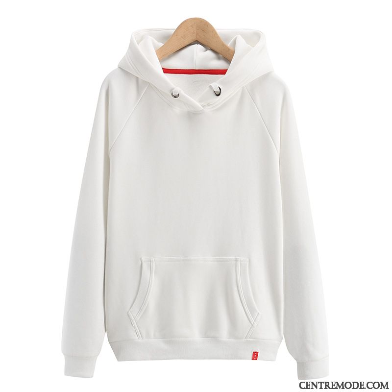 Sweat À Capuche Femme Une Veste Tendance Pullovers Étudiant Manteau Printemps Pure Blanc