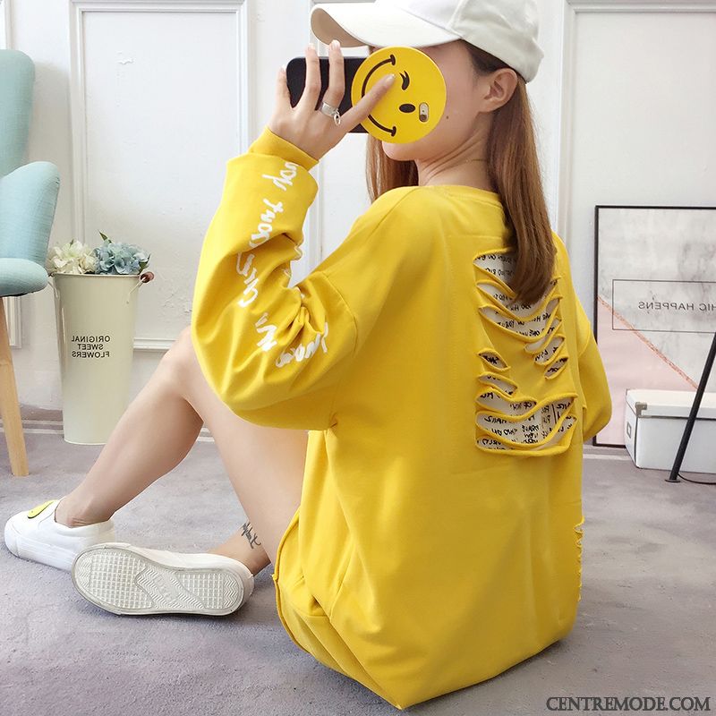 Sweat À Capuche Femme Étudiant Manteau Hoodies Baggy Légère L'automne Jaune