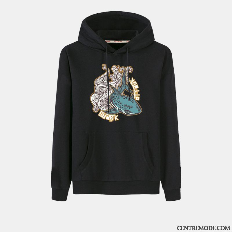 Sweat À Capuche Homme Baggy Longues Manteau Les Adolescents L'automne Étudiant Impression Noir