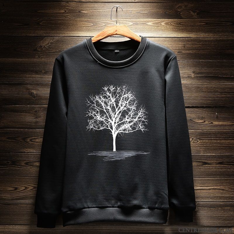 Sweat À Capuche Homme Beau Col Rond Hiver Étudiant Longues Pullovers Noir