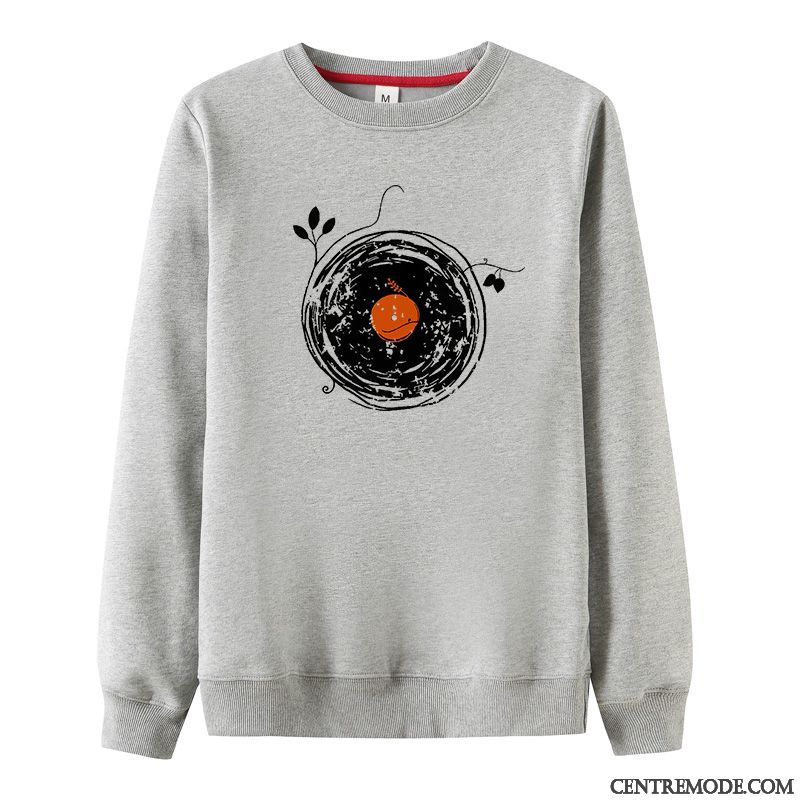 Sweat À Capuche Homme Chemise En Bas Hiver L'automne Plus De Velours Col Rond Les Adolescents Gris Clair