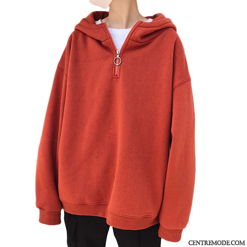 Sweat À Capuche Homme Décontractée L'automne Tendance Pullovers Fermeture Éclair Fantaisie Pure Rouge