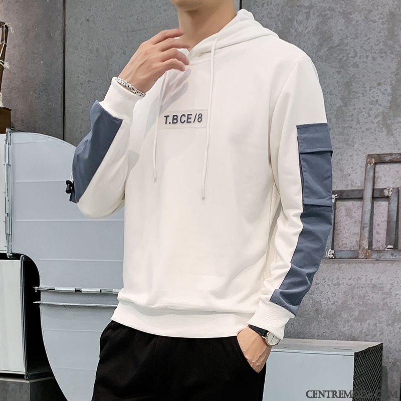 Sweat À Capuche Homme Décontractée Étudiant L'automne Une Veste Tendance Chemise En Bas Blanc