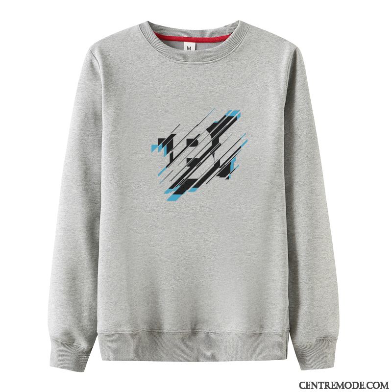 Sweat À Capuche Homme Hiver Baggy L'automne Étudiant Chauds Chemise En Bas Gris Clair