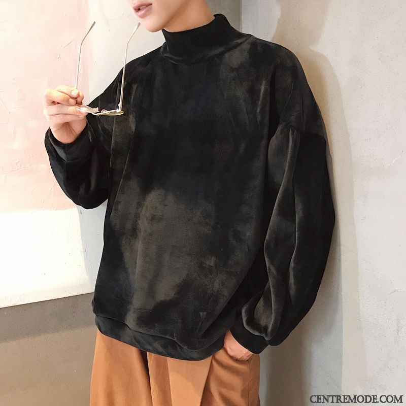 Sweat À Capuche Homme Hiver Gras L'automne Manteau Chauds Col Haut Noir Or